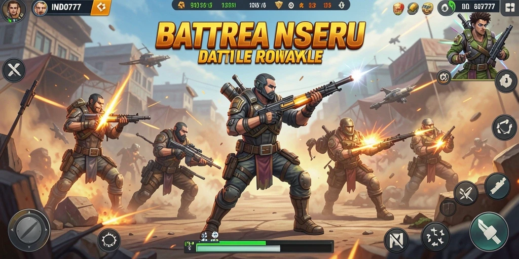 Screenshot utama INDO777 menampilkan aksi intens dalam pertempuran Battle Royale.