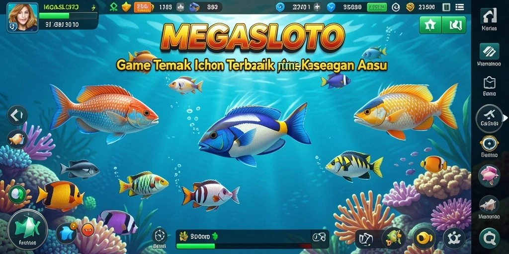 Tampilan gameplay MEGASLOTO dengan aksi Tembak Ikan yang seru.