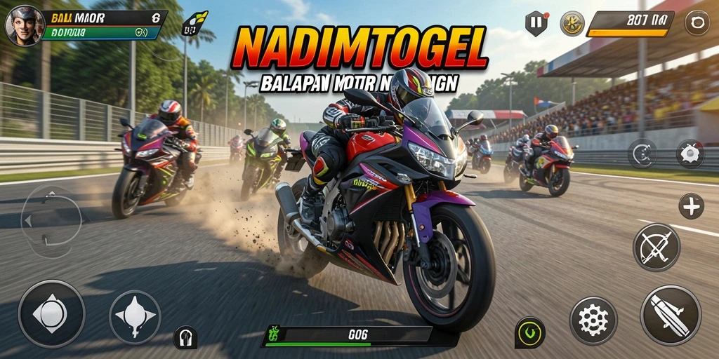 Gameplay NADIMTOGEL menampilkan balapan motor yang seru dan mendebarkan.