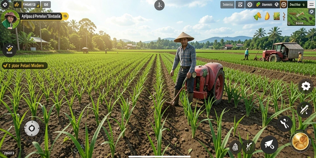 Tampilan gameplay PASAR123 yang menampilkan aktivitas bertani yang menyenangkan.